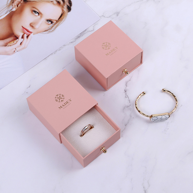 Elegant paper cardboard custom drawer custom pink cute ring box for wedding