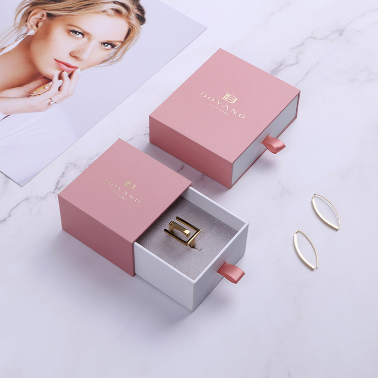 Best pink custom luxury sliding drawer small earring packaging box with logo