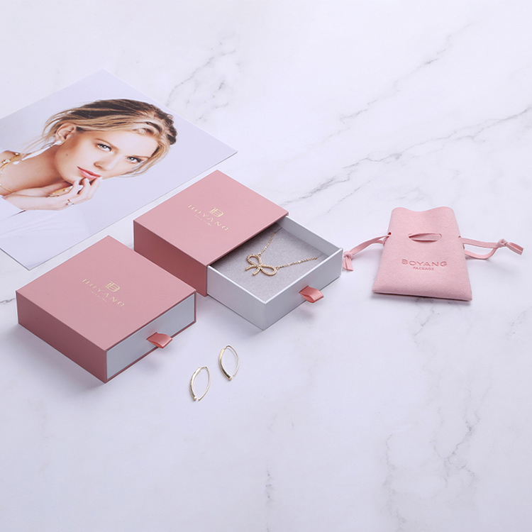 Best pink custom luxury sliding drawer small earring packaging box with logo