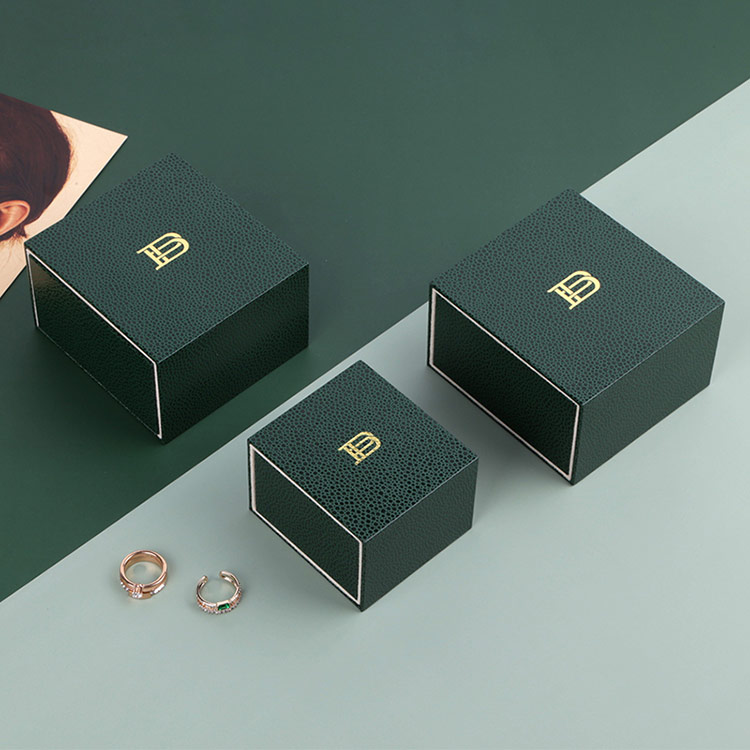 Hot stamping custom logo personalized unique wedding ring drawer box