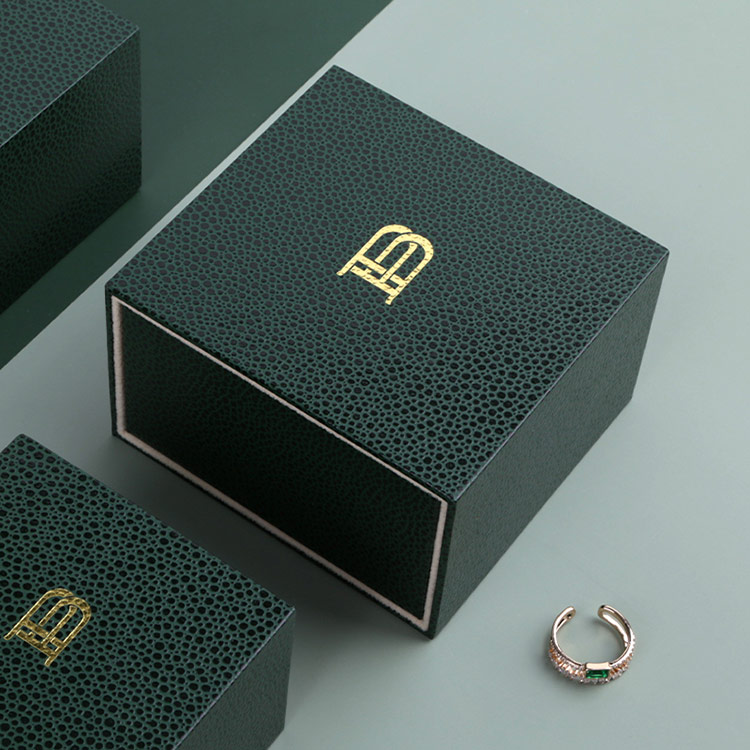 Hot stamping custom logo personalized unique wedding ring drawer box