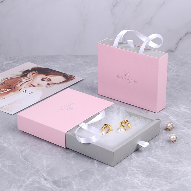 Luxury custom shipping pink earrings gift box with handle