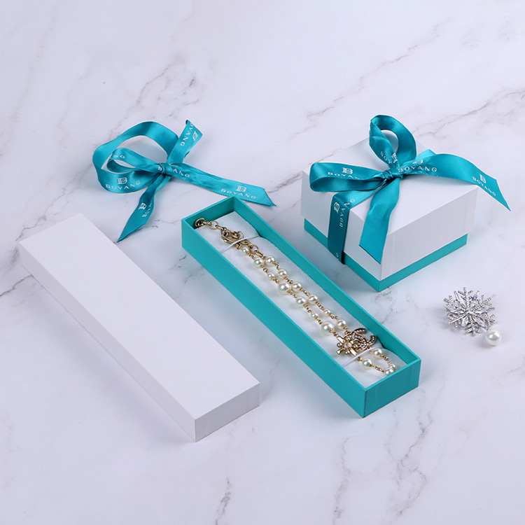 High quality square custom necklace gift paper box packaging with ribbon