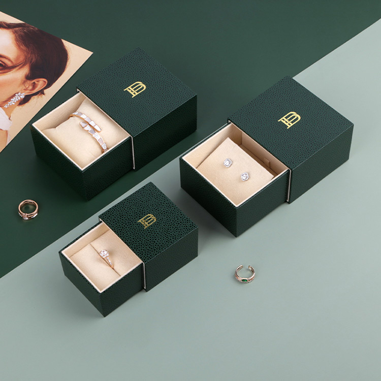 Wedding anniversary unique green slid drawer gift custom unique engagement ring boxes factory