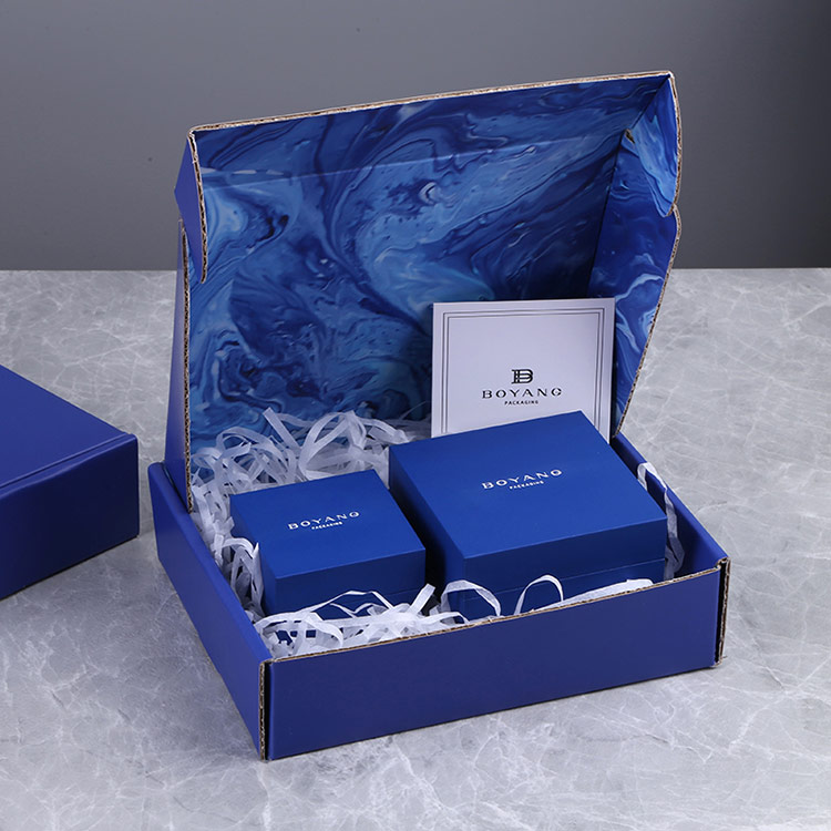 Wholesale custom blue multiple ring gift box with ribbon