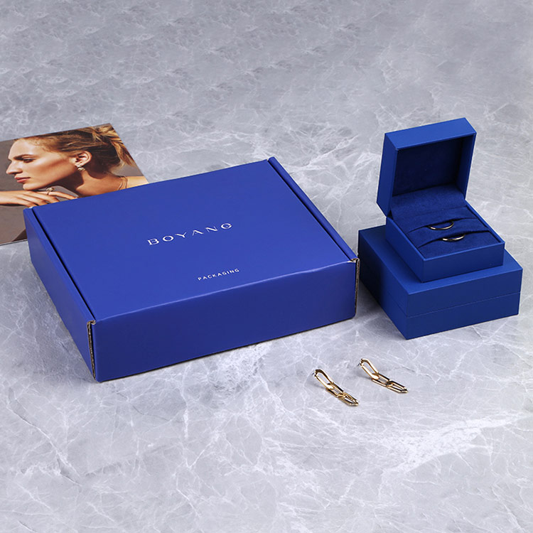 Wholesale custom blue multiple ring gift box with ribbon