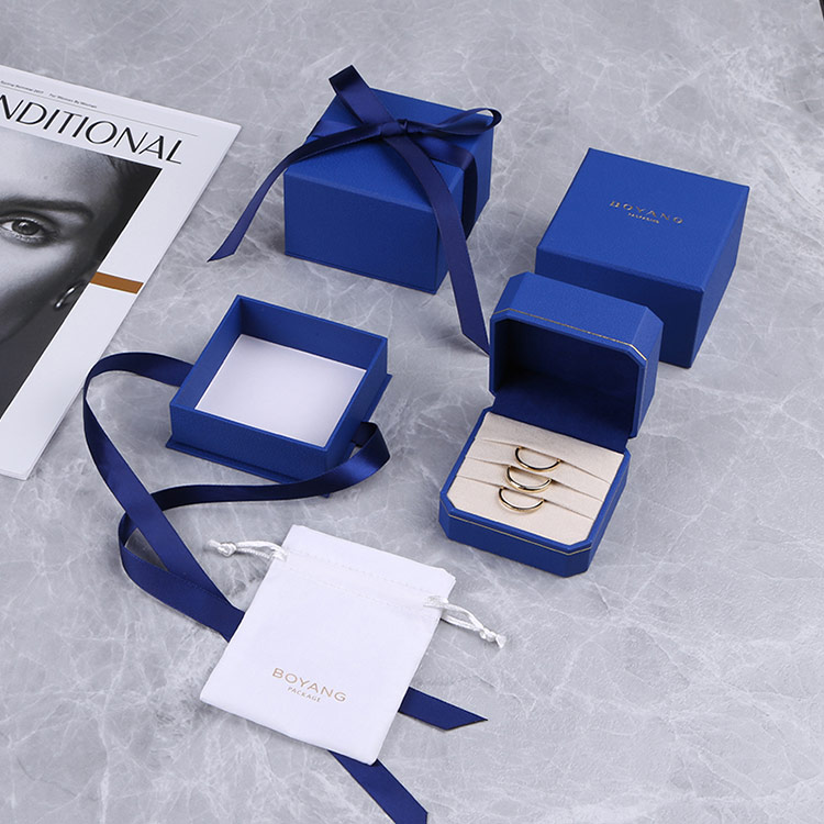 Wholesale custom blue multiple ring gift box with ribbon