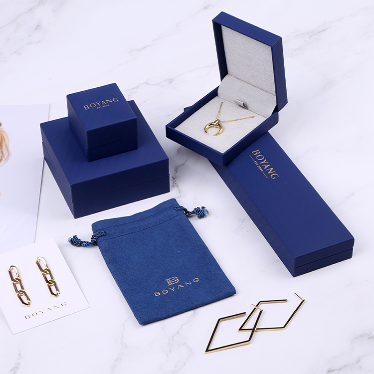 Custom logo blue elegant small gift ring box packaging for proposal