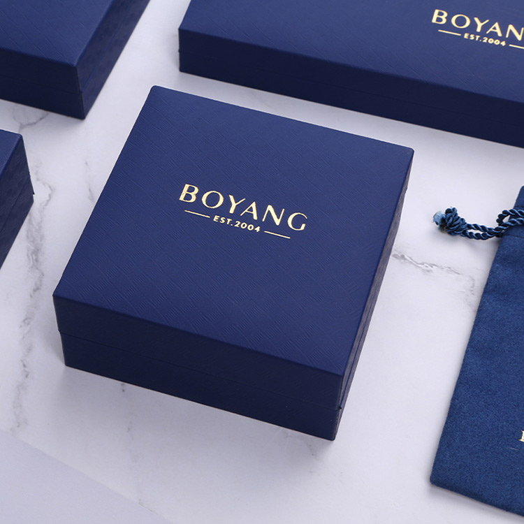 Luxury blue gift packaging custom necklace box with logo 