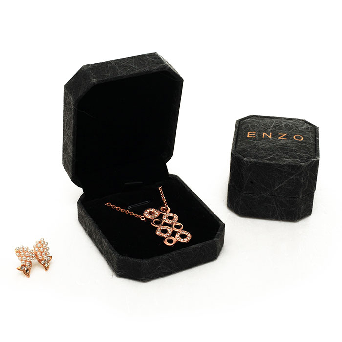 Custom black plastic jewelry box with customized decorative pattern