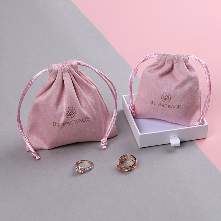 Logo custom velvet wedding ring bags drawstring jewelry pouch