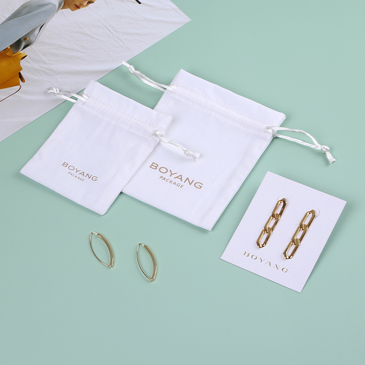 Eco friendly white cotton gift pouch custom drawstring jewelry bags
