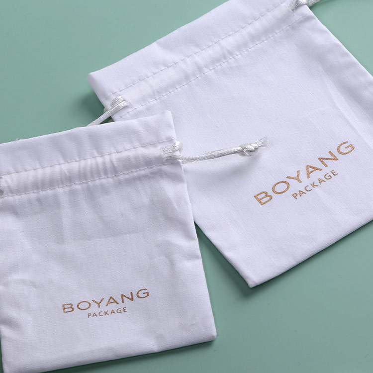 Eco friendly white cotton gift pouch custom drawstring jewelry bags