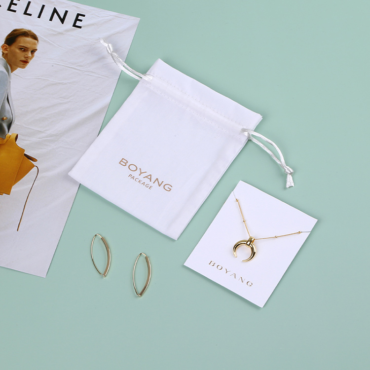 Eco friendly white cotton gift pouch custom drawstring jewelry bags