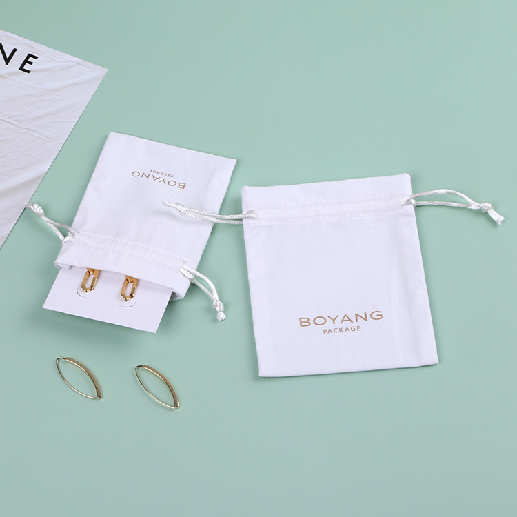 Eco friendly white cotton gift pouch custom drawstring jewelry bags