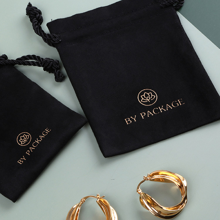 Black custom logo luxury velvet drawstring jewelry pouches wholesale