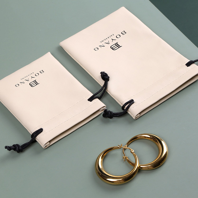 High quality custom logo luxury drawstring leather jewelry gift bags