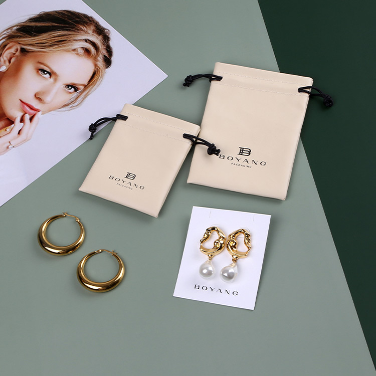 High quality custom logo luxury drawstring leather jewelry gift bags