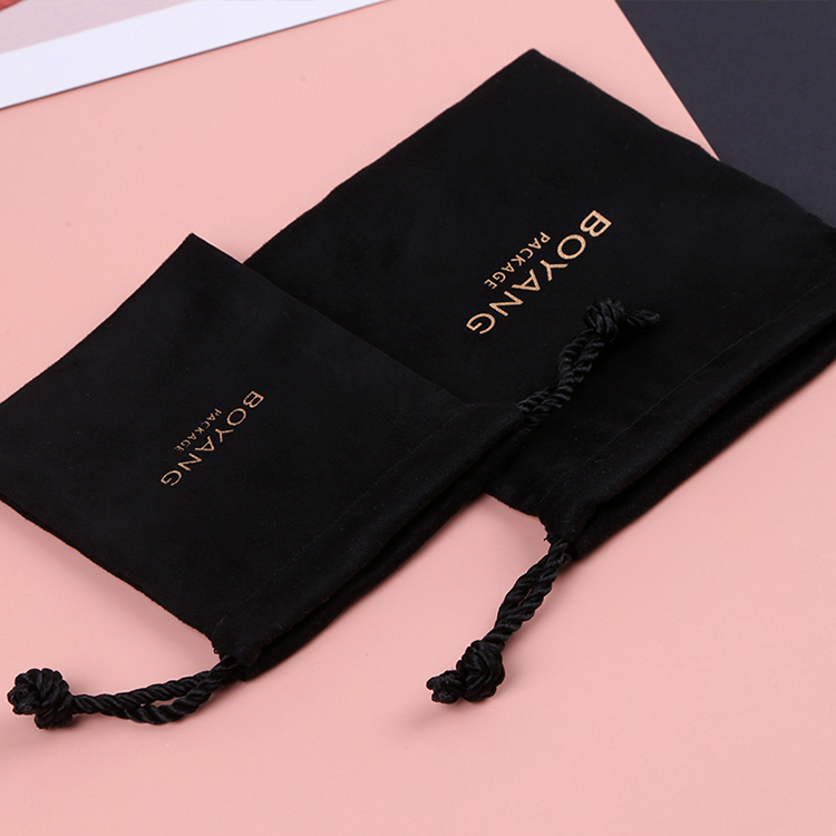 Manufacturer custom black drawstring velvet bags with logo