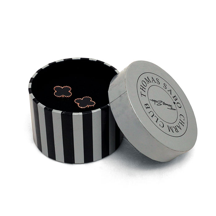 Black and white striped custom best elegant round jewelry box, packaging box factory