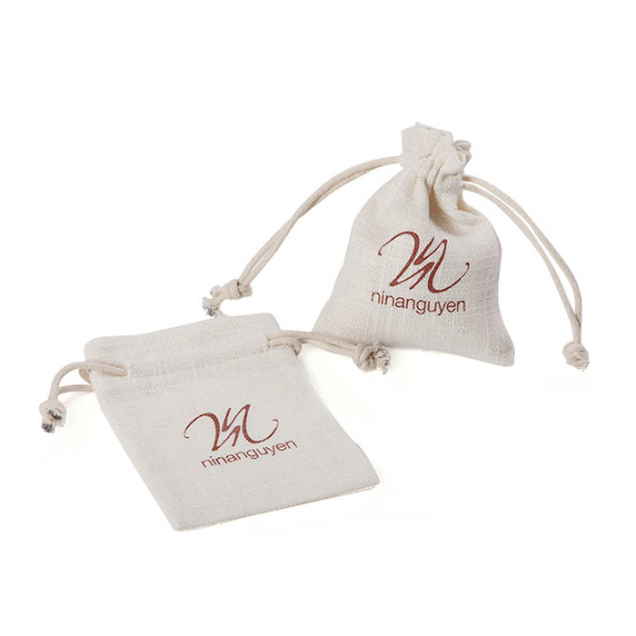 High quality luxury linen custom drawstring jewelry pouch