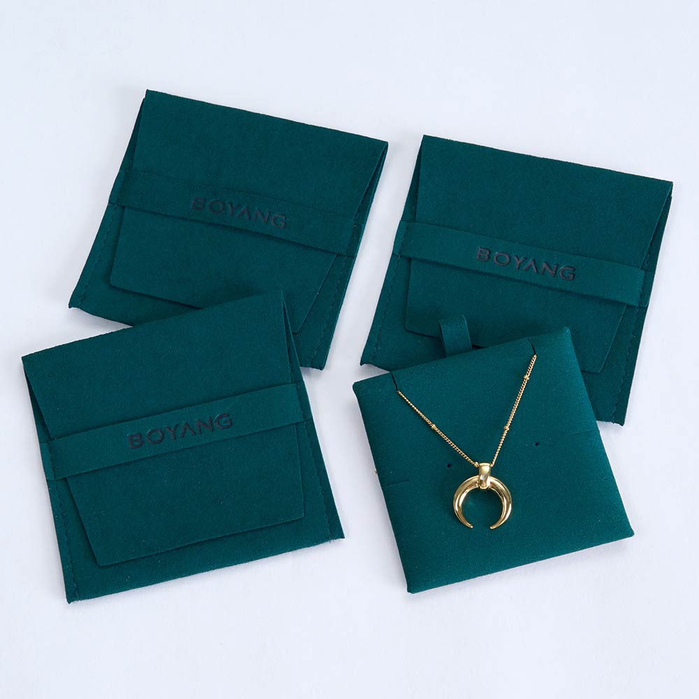 Eco friendly Green microfiber jewelry bags custom jewelry envelope microfiber pouch with insert pad