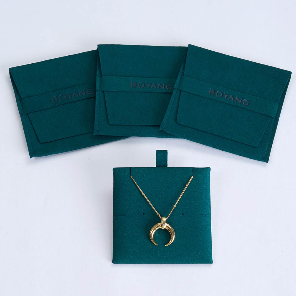 Eco friendly Green microfiber jewelry bags custom jewelry envelope microfiber pouch with insert pad