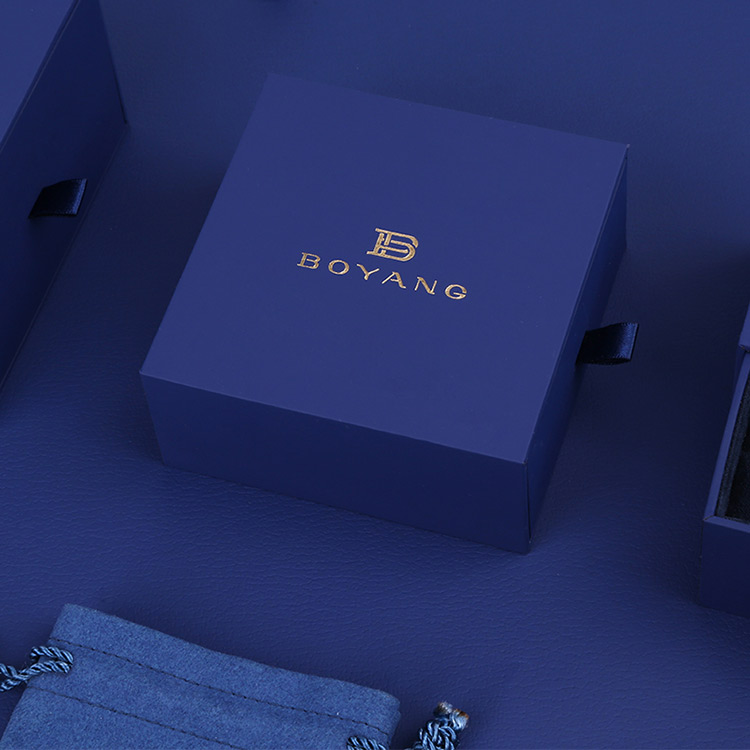 Hot Selling elegant sliding drawer blue chain custom jewelry gift box