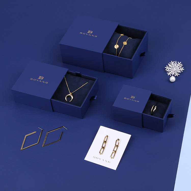 Hot Selling elegant sliding drawer blue chain custom jewelry gift box