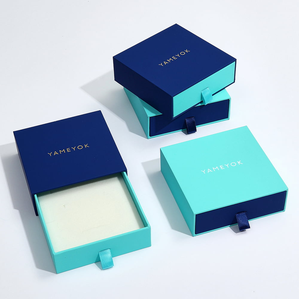 Wholesale luxury blue long eco paper gift jewelry box packaging