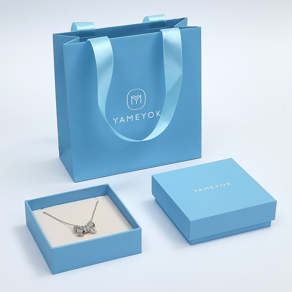 High quality square custom necklace jewelry gift paper box packaging with paper bag