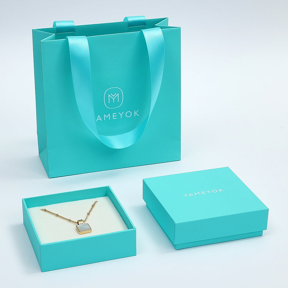 High quality square custom necklace jewelry gift paper box packaging with paper bag