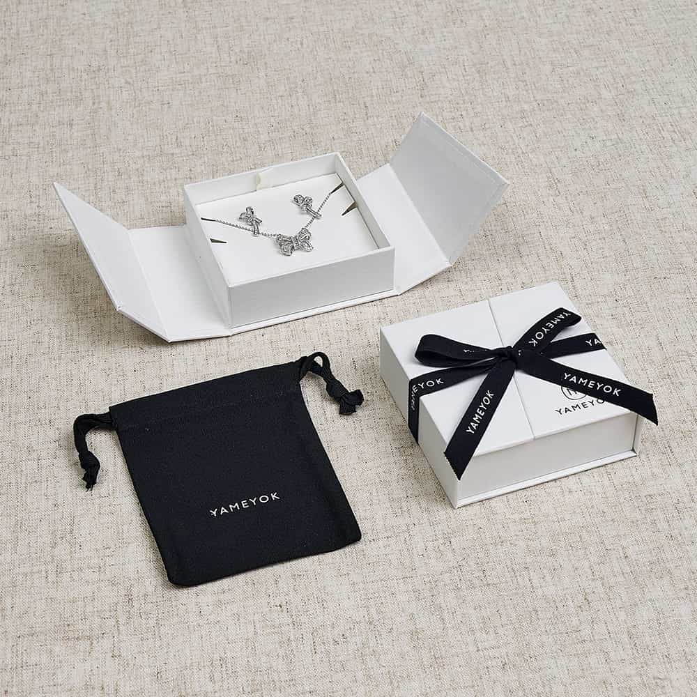 Custom logo beautiful two open door jewelry gift boxes with ribbon