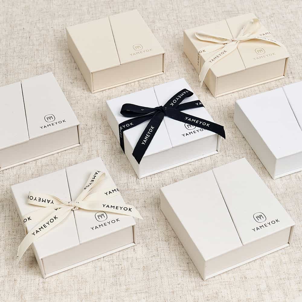 Custom logo beautiful two open door jewelry gift boxes with ribbon