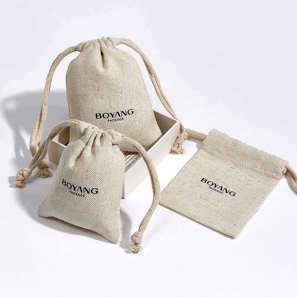 Natural custom logo eco friendly jute drawstring jewelry bags packaging bag