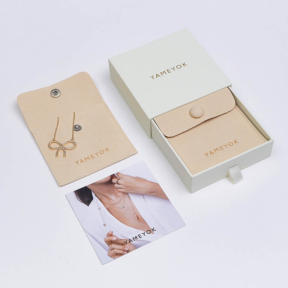 Hot sale custom logo button microfiber jewelry gift bags with jewelry packaging boxes