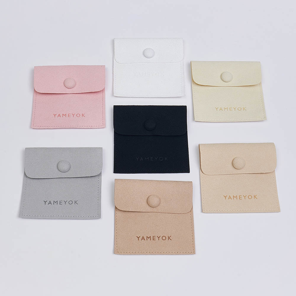 Hot sale custom logo button microfiber jewelry gift bags with jewelry packaging boxes