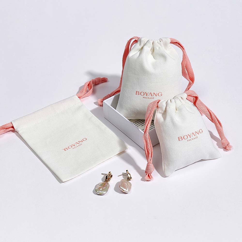 Eco friendly jewellery pouch custom luxury drawstring cotton jewelry gift bags