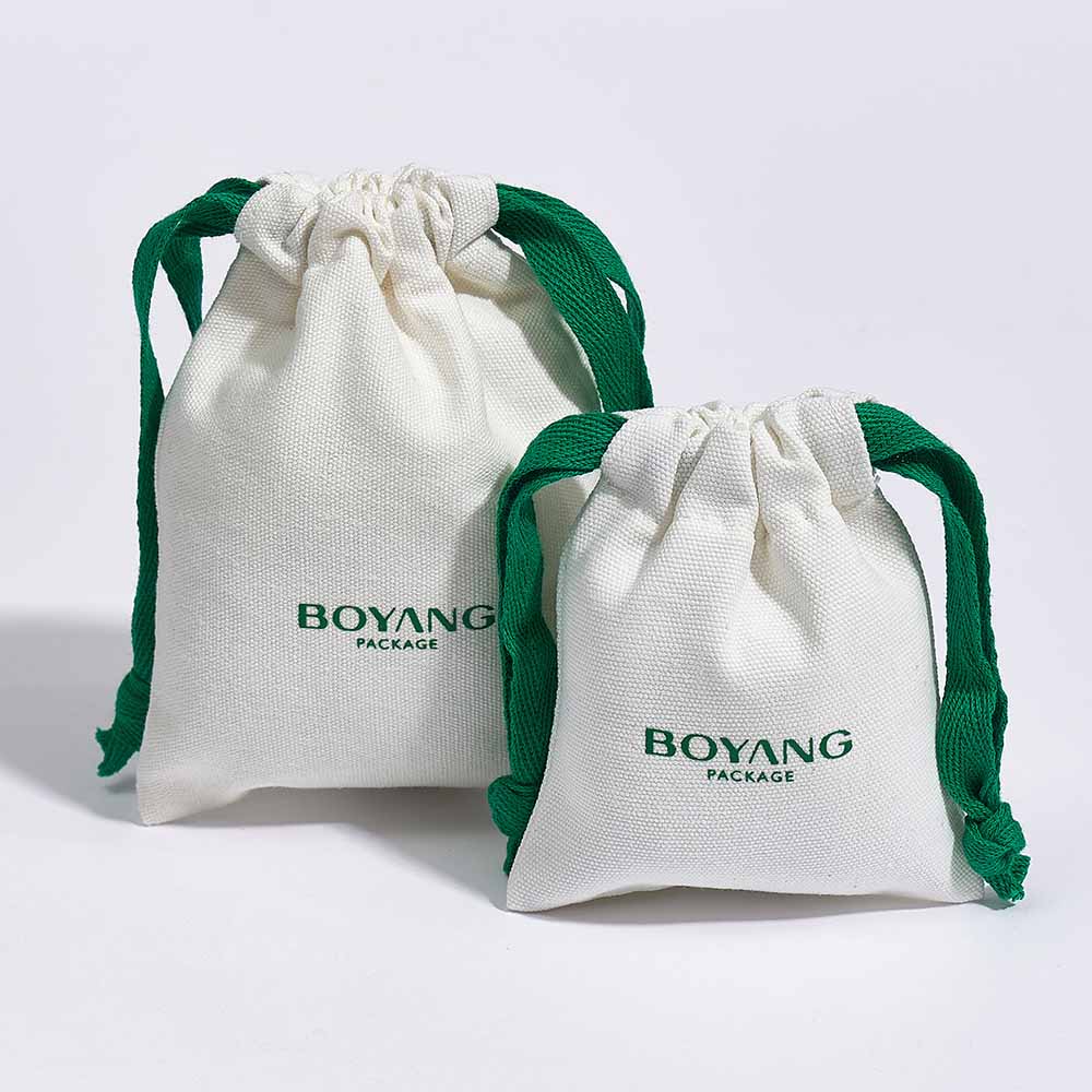 Eco friendly custom small drawstring canvas cotton jewelry bags with logo