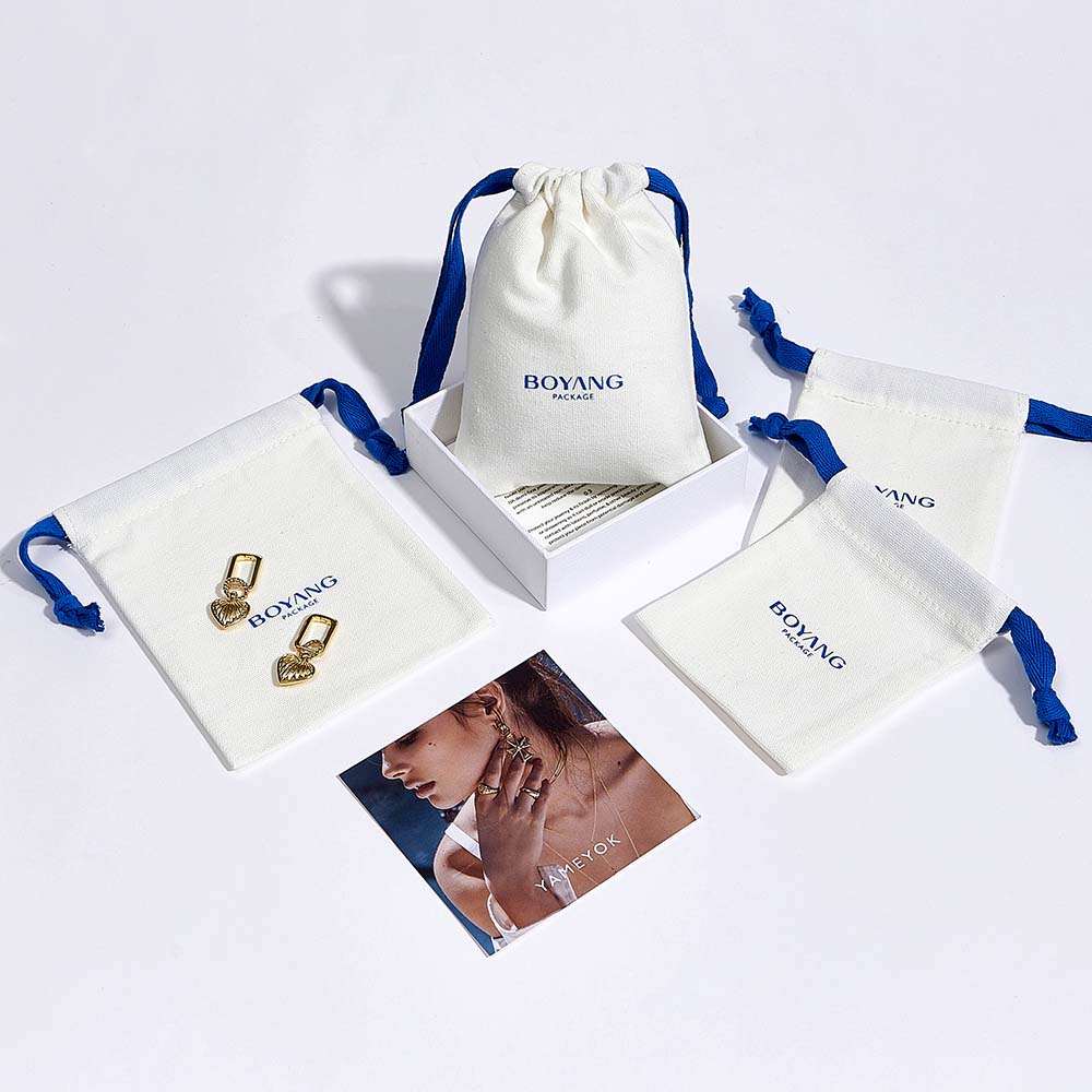 Eco friendly jewellery pouch custom luxury drawstring cotton jewelry gift bags
