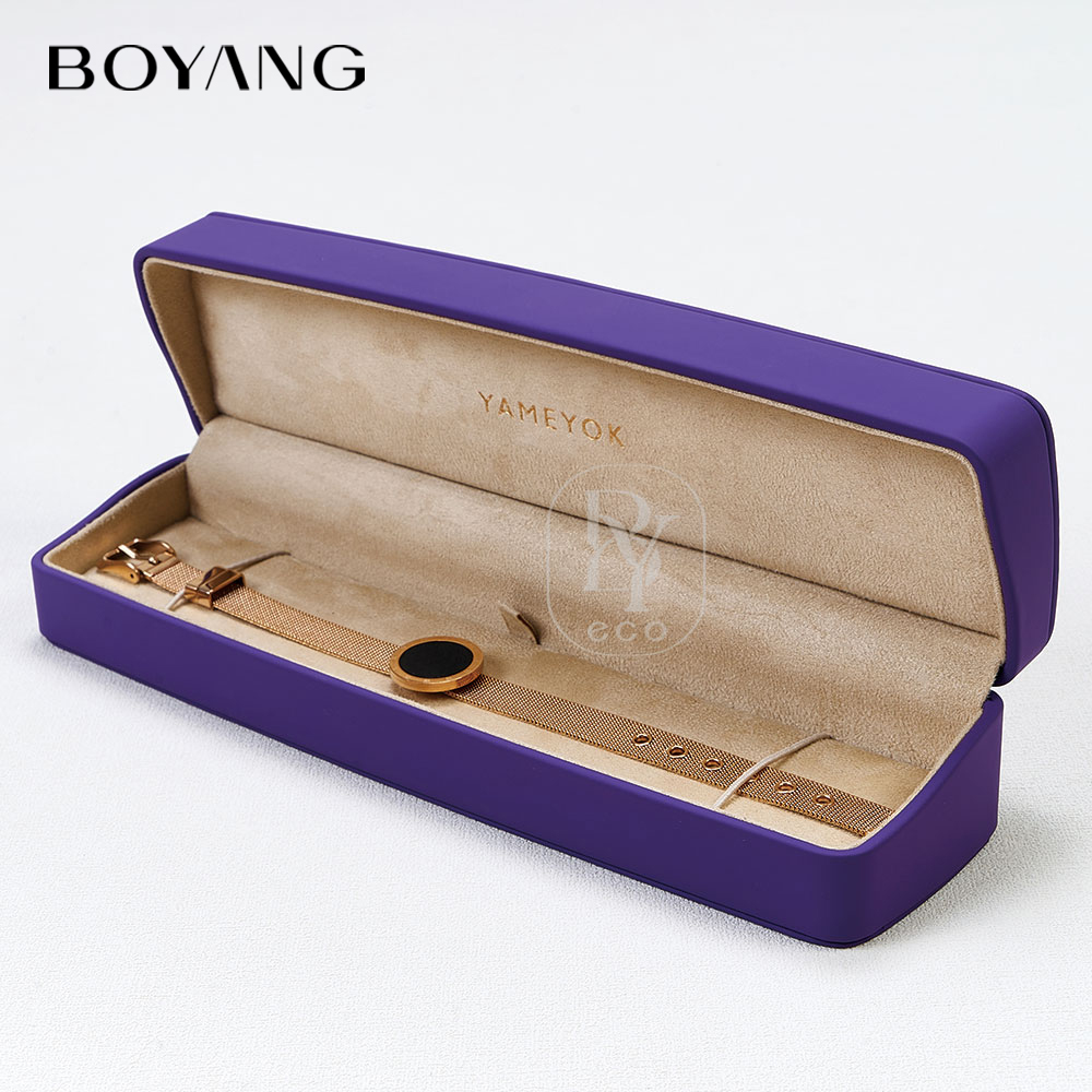 Boyang Custom Luxury Leather Gift Packaging Purple Jewelry Box