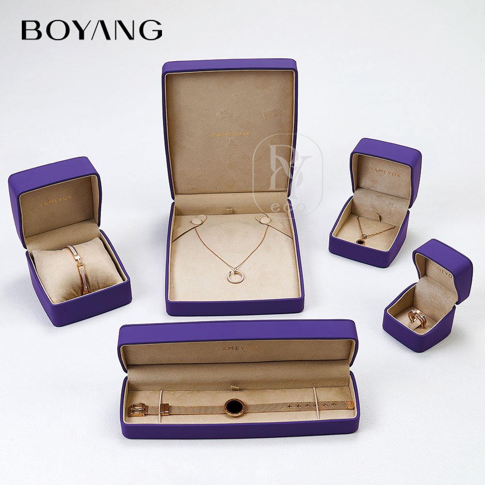 Boyang Custom Luxury Leather Gift Packaging Purple Jewelry Box