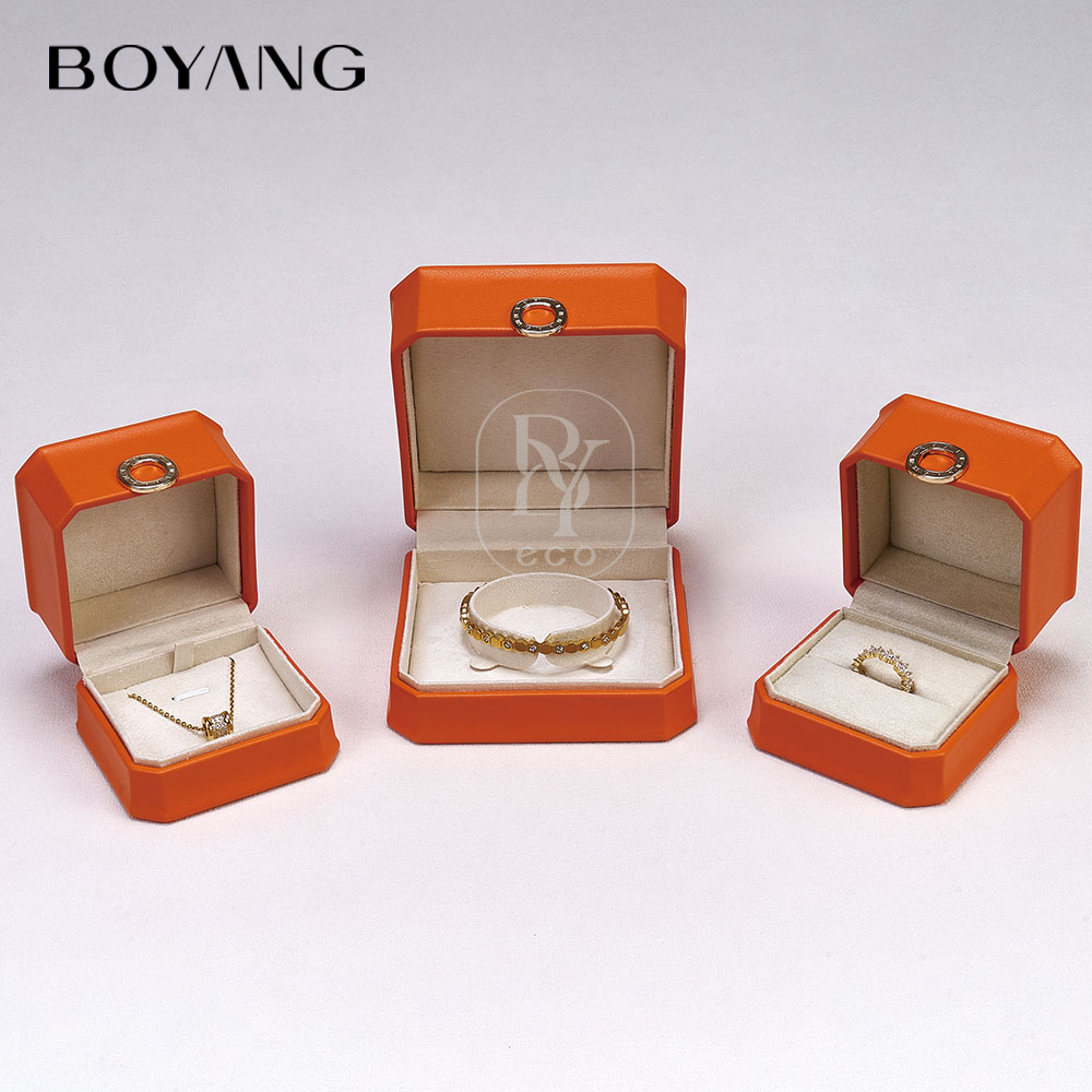 Boyang Custom Luxury PU Leather Ring Necklace Bracelet Gift Box