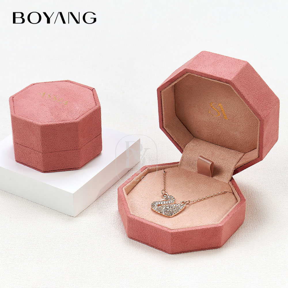 Boyang Custom Luxury Velvet Necklace Ring Packaging Small Jewelry Box