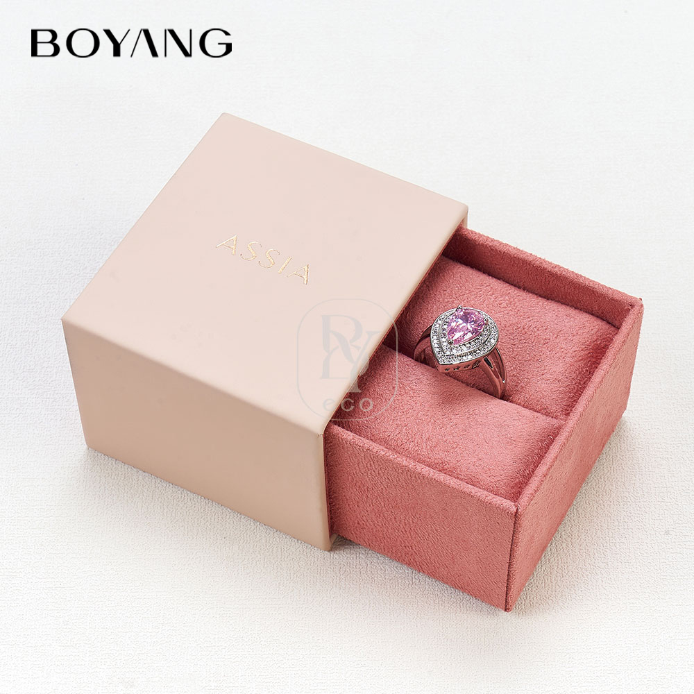 Boyang Custom Luxury Leather Sliding Drawer Pink Jewelry Box