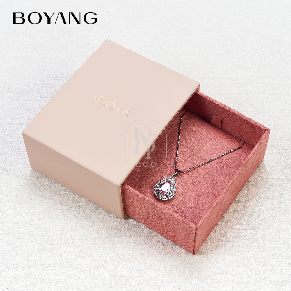 Boyang Custom Luxury Leather Sliding Drawer Pink Jewelry Box