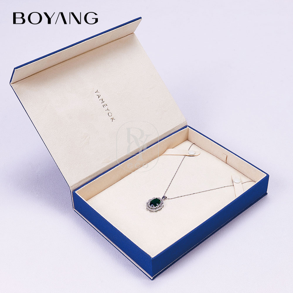 Boyang Custom Blue Magnetic Closure Flip Book Shape Jewelry Packaging Box