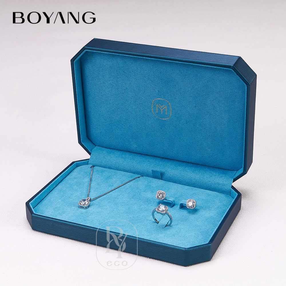 Boyang Custom Luxury Leather Earring Necklace Ring Bracelet Set Packaging Jewelry Box