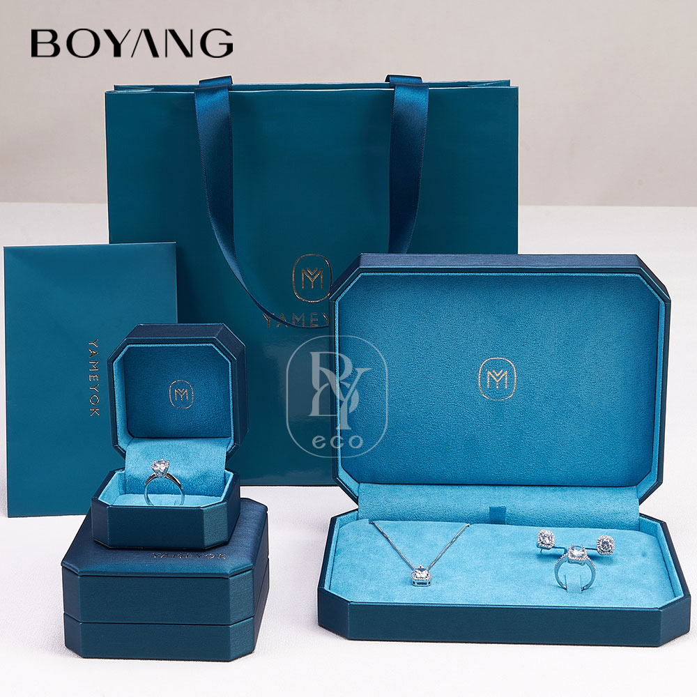 Boyang Custom Luxury Leather Earring Necklace Ring Bracelet Set Packaging Jewelry Box