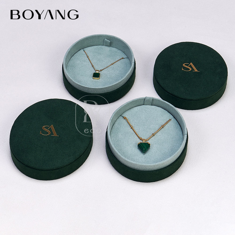 Boyang Custom Luxury Green Oval Earring Necklace Packaging Velvet Jewelry Box